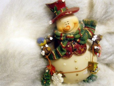 White Red And Green Ceramic Snowman Figurine