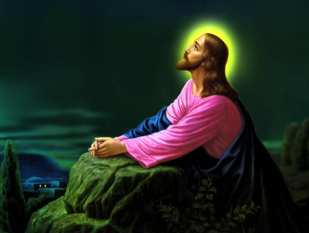 Jesus Christ Kneeling Over The Rock Painting