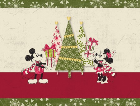 Minnie And Mickey Mouse Holiday Wrapping Paper
