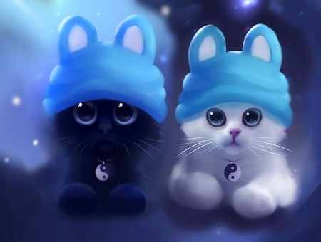 Black Cat With Blue Cat Ear Hat Illustration