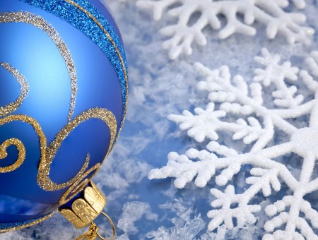 Blue Golden Round Christmas Ornament