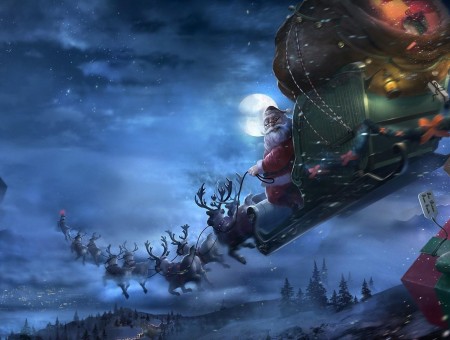 Santa Claus Riding Sleigh Poster