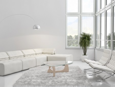 White Leather Rectangular Sofa