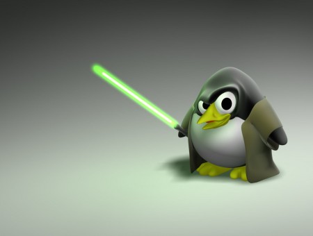 Penguin Holding Green Lightsaber Illustration