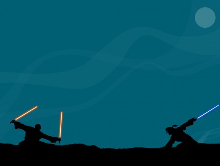 Silhouette Of Star Wars Fighting During Night Time