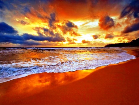 Beach During Cloudy Sunset