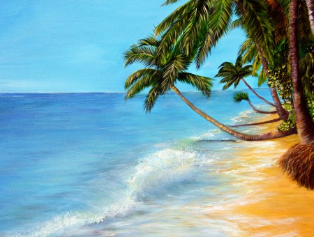 Beach With Coconut Trees Painting