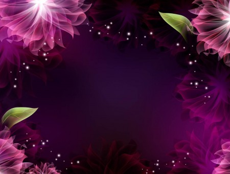 Purple Flowers And Green Leaves Illustration