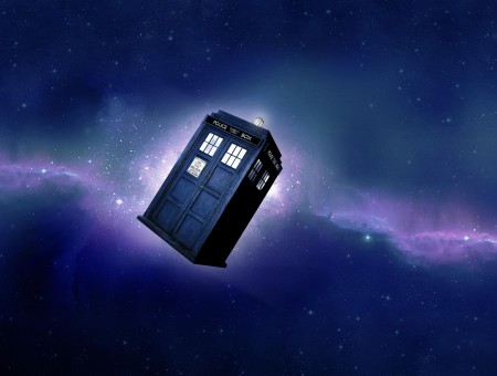 Blue Police Telephone Box With Solar System Background