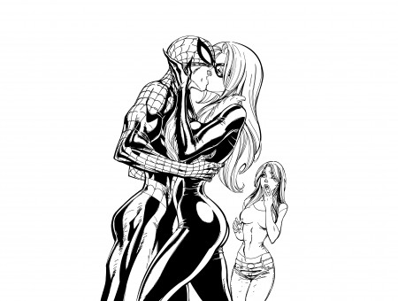 Spider Man Kissing Catwoman Illustration