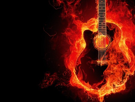 Black And Red Flaming Acoustic Guitar Wallpaper