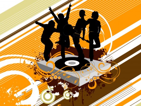 Silhouette Of Group Of People Dancing On Turning Table