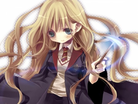 Female Anime Character With Blonde Hair Holding Wand