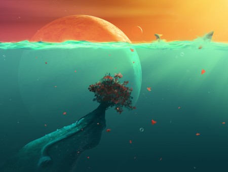Tree Below Seawater Illustration