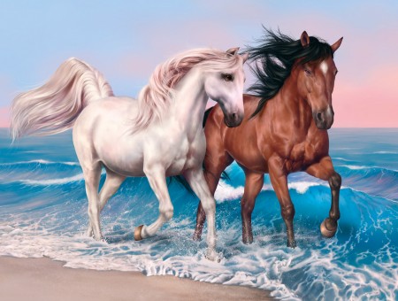 White And Brown Horses Painting