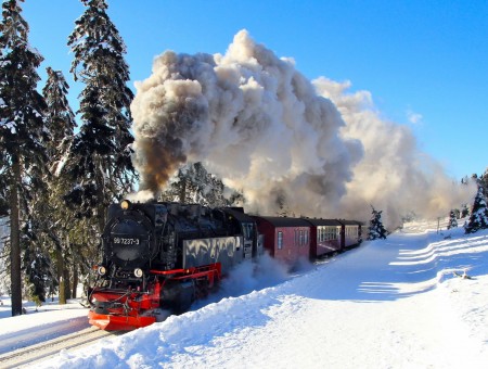 Red And Black Steam Train