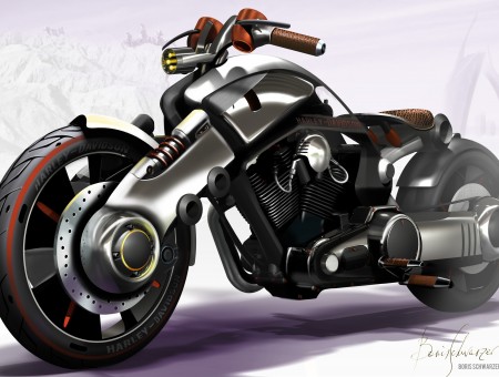 Black And Silver Motorcycle Illustration