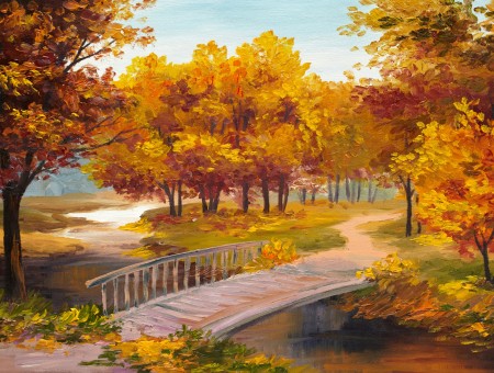 Bridge And Trees Painting