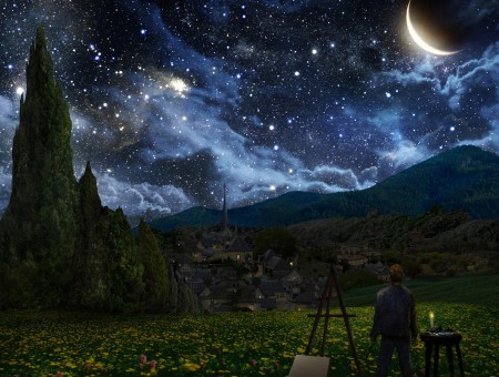Man Looking At The Stars Painting