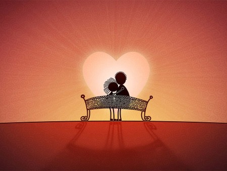 Man And Woman On Bench In Sunset Illustration