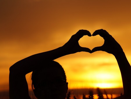 Silhouette Of Person Making Heart Sign