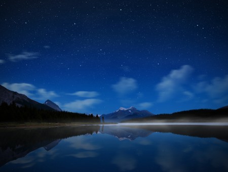 Calm Lake Beside Mountain During Night Time