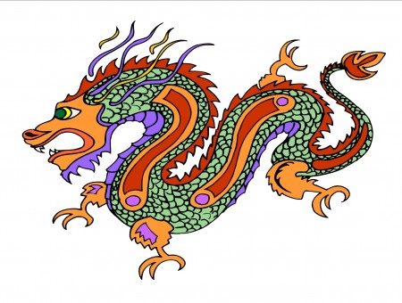Orange Green And Purple Dragon Illustration