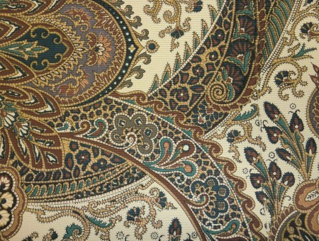 Brown Teal And Grey Floral White Textile