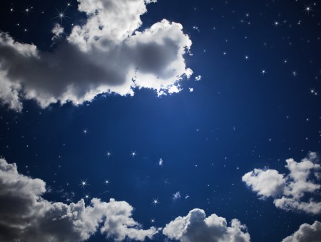 Blue Cloudy Sky With Stars