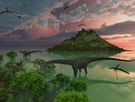 Dinosaurs On The Green Island
