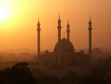 White Concrete Mosque During Sunset