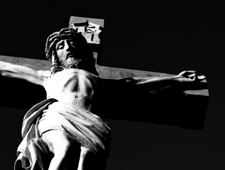 Crucifix Figurine In Grayscale