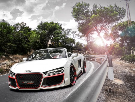 White And Red Audi R8 Spider In Road