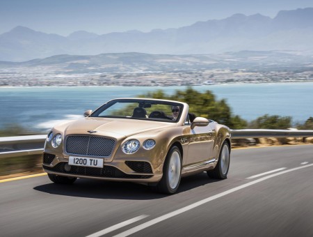 Gold Convertible Bentley Driving Down Road