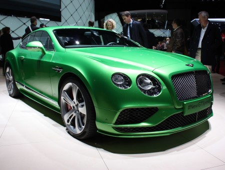 People Standing And Facing On Green Bentley Coupe