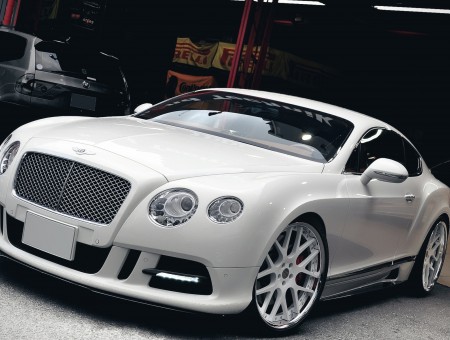 White Bentley Continental Gt In Garage
