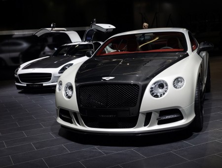 White And Black Bentley Continental Gt Parked Near Black And White Mercedes Benz Sls Amg