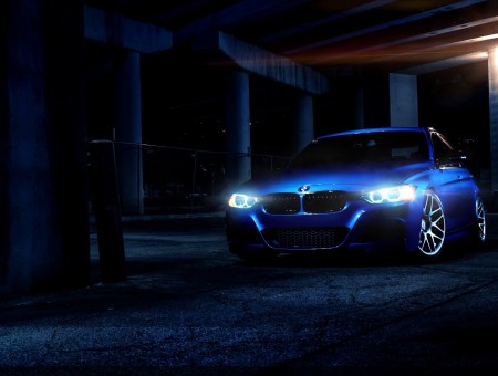Blue BMW Car On Driveway
