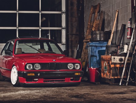 Red BMW 3 Series E30 Coupe With Smiley Headlights