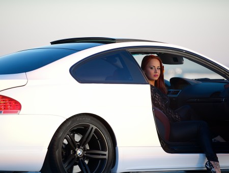 Woman Inside White BMW Car