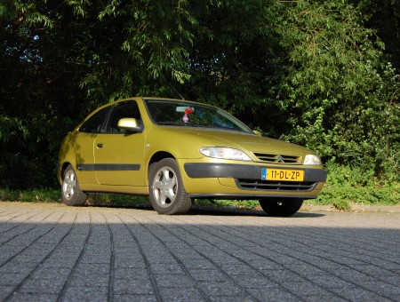 Yellow Coupe Parked Near Green Trees During Daytime