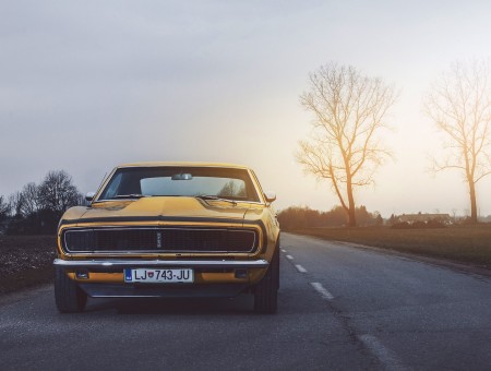 Yellow Classic Dodge Charger On Road