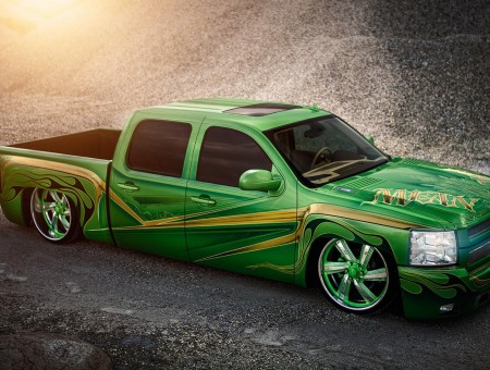 Green And Yellow Chevrolet Crew Cab Truck