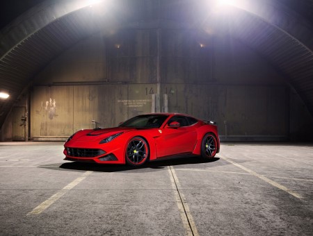 Red Coupe In Hangar