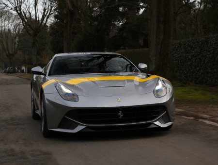 Grey And Yellow Sports Car On The Street