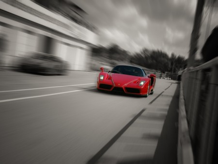 Ferrari Enzo Travelling On Road During Daytime In Selective Color Photography