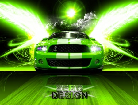 Green And White Mustang Car Zero Design