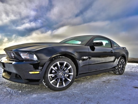 Black Ford Mustang Under Shelf Clouds