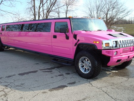 Parked Pink Black And Silver Hummer Limousine