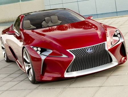 Red Lexus Sports Car Parked On Gray Concrete Floor